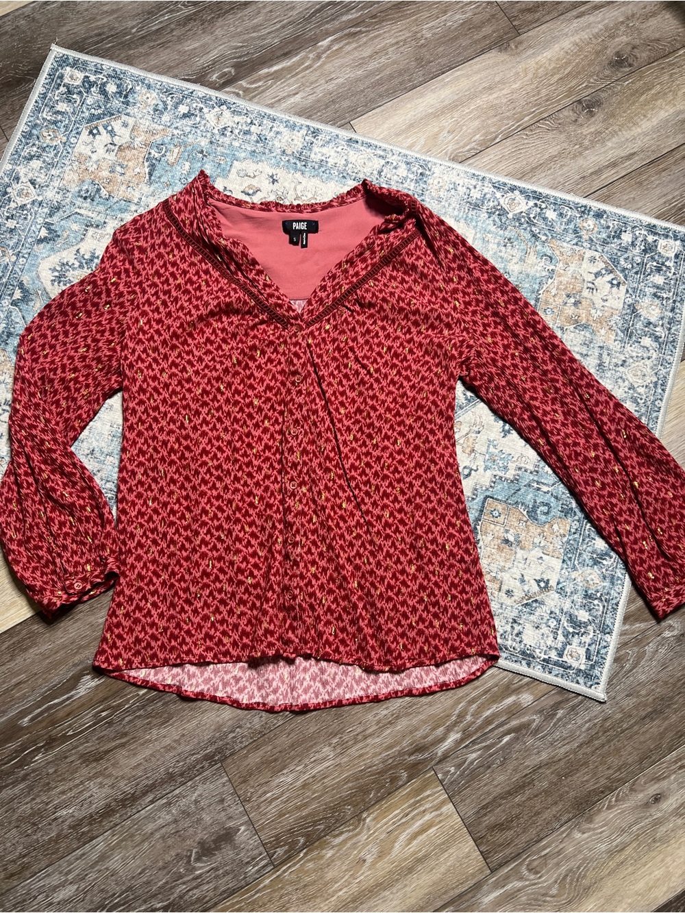 PAIGE Red Patterned V-Neck Long Sleeve Blouse